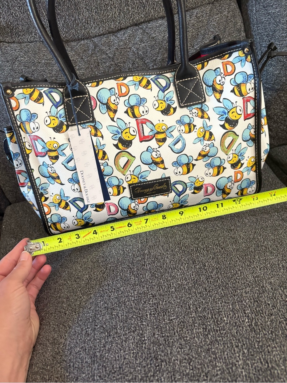 Dooney & Bourke Bee Print Tote Bag - White/Black Trim - Picture 14 of 14